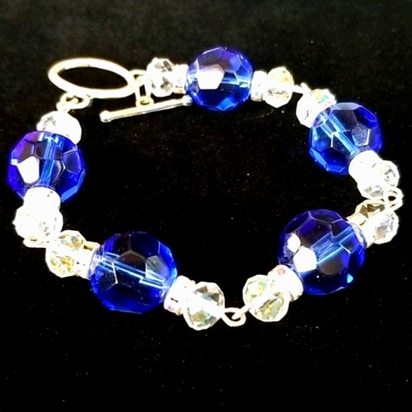 Hand Crafted Vintage Sapphire Crystal Rhinestone Bead Bracelet - Picture 6 of 16